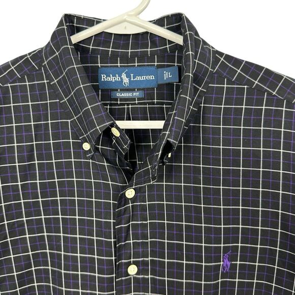 Polo Ralph Lauren Plaid Button Down Shirt Long Sleeve Mens Size L Black Purple - Picture 2 of 8